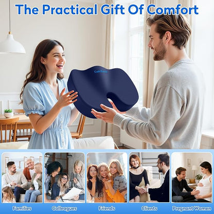 CushZone Seat Cushion, Office Chair Cushions, Car Seat Cushion, Non-Slip Sciatica & Back Coccyx Pain Relief Chair Pad, Memory Foam Pillow for Computer Desk, Wheelchair, Driving Large Size (Blue)