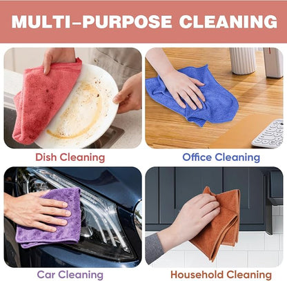 TEAWOO 10 Colors Microfiber Cleaning Cloths, 400 Pack Assorted Cleaning Rags, Highly Absorbent Microfiber Towels for Car, Kitchen, Bathroom and Household Cleaning, 11.8"X11.8"