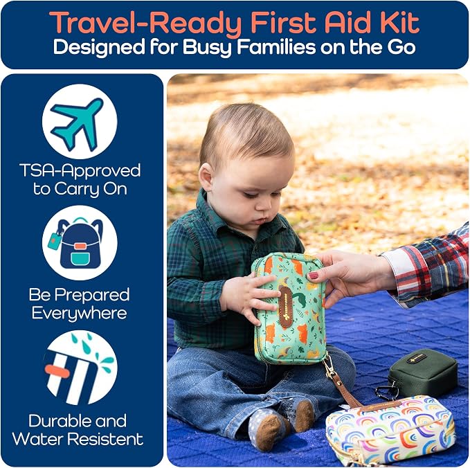 KeepGoing Travel First Aid Kit for Kids – 130 Pc. for Car, Home, Purse, Diaper Bag & Backpack with Latex-Free Bandages - Mini First Aid Kit Travel Size TSA-Approved