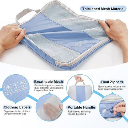 OlarHike 10-Pack Compression Packing Cubes for Travel Essentials,Compressible Expandable Packing Cubes for Suitcase,Luggage Garment Bags for Travel,Handy Helper for Organizing Clothes(Light Blue)