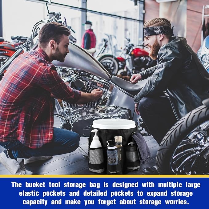 2 Pcs Bucket Organizer for 5 Gallon Car Wash Caddy Bucket Tool Bag with 6 Mesh Pockets for Cleaning Garden Fishing Tools, Bag Only