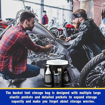 2 Pcs Bucket Organizer for 5 Gallon Car Wash Caddy Bucket Tool Bag with 6 Mesh Pockets for Cleaning Garden Fishing Tools, Bag Only