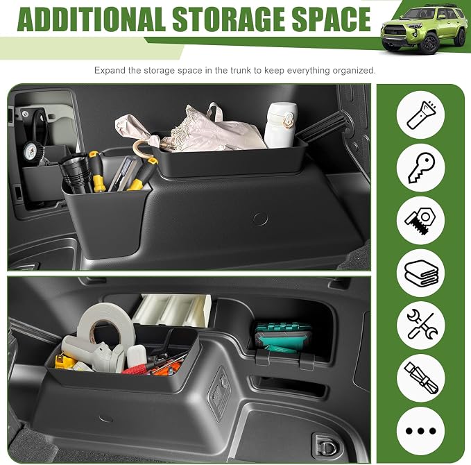 Trunk Organizer for 2010-2024 Toyota 4Runner 5-Seat 2nd Row(NOT Fit 7-Seat 3rd Row), Rear Storage Box Bin Cargo Tray for 4 Runner Interior Accessories(5Pcs Trunk Organizer/Without Speaker)