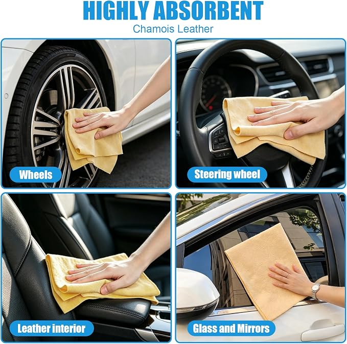 Car Cleaning Kit – Microfiber Towels for Cars, Chamois Cloth Drying Towels Car Detailing for Wash Interior and Glass, Complete Car Wash Set for a Spotless Finish