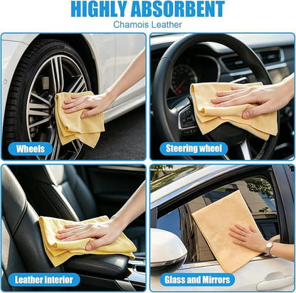 Car Cleaning Kit – Microfiber Towels for Cars, Chamois Cloth Drying Towels Car Detailing for Wash Interior and Glass, Complete Car Wash Set for a Spotless Finish