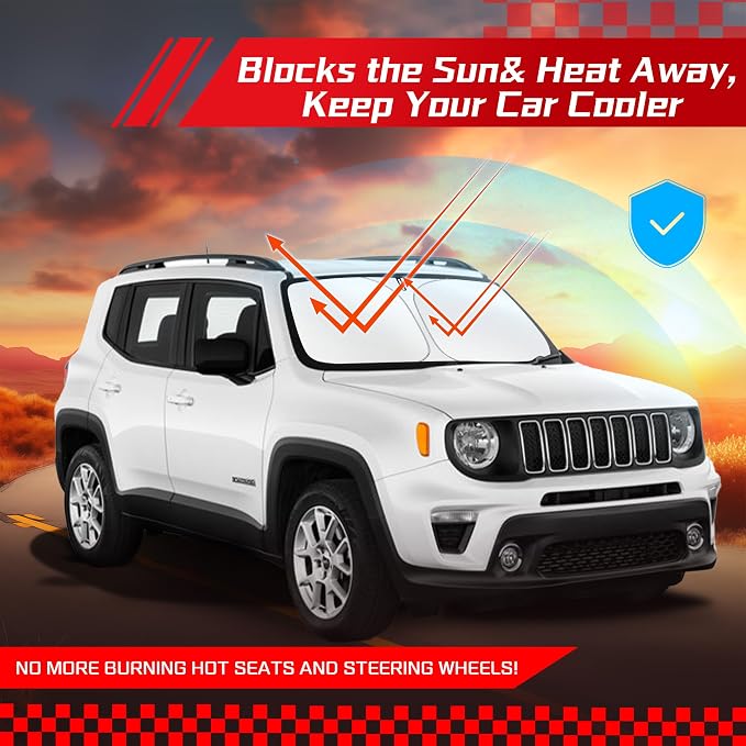 ARISMOTOR Windshield Sun Shade for Jeep Renegade 2015-2024, Custom Fit Foldable Front Window Sunshade Sun Visor Protector, Block UV Rays Keep Your Car Cooler