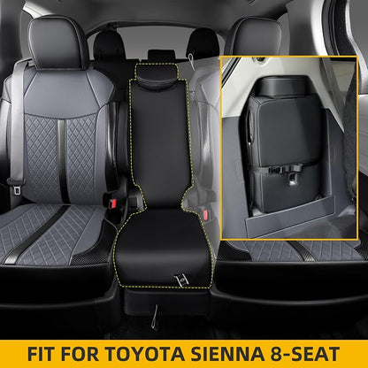 Custom Fit Sienna Seat Covers for 2021-2026 Toyota Sienna LE XLE 8-Seat, Waterproof Faux Leather Full Set Airbag Compatible 3-Row Car Seat Protectors (Black+Grey)