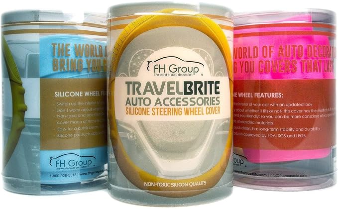 FH Group Universal Fit Silicone with Grip and Pattern Massaging Grip Steering Wheel Cover Fits Most Cars, SUVs, Trucks, and Vans Beige