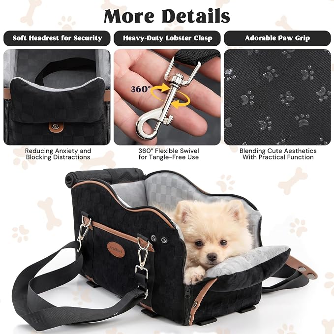 Woochpet Small Dog Car Seat, Auto Booster for Pet Travel, Portable Carrier Bed with Safety Leash Up to 9 lbs