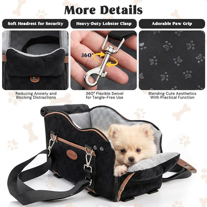 Woochpet Small Dog Car Seat, Auto Booster for Pet Travel, Portable Carrier Bed with Safety Leash Up to 9 lbs