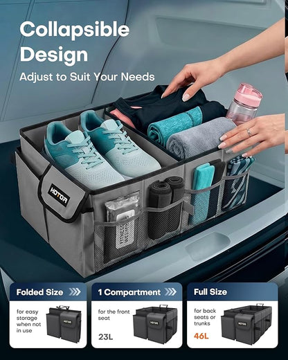 HOTOR Trunk Organizer for Car - Car Organizer, Foldable Trunk organizer for SUVs & Sedans, Sturdy Organization for Car Accessories, Tools, Sundries, Grey, 2 Compartments, 23.6"×14.2"×10.6"