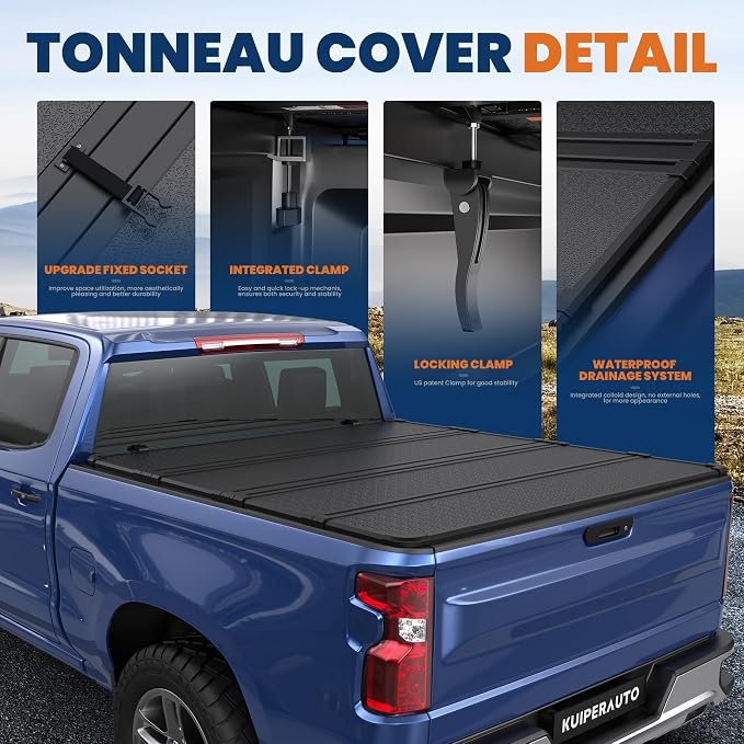 KUIPERAUTO Hard Folding Quad 4-Fold Tonneau Cover Compatible with 2025 2026 Chevy Silverado GMC Sierra 1500/2019-2026 Chevy Silverado GMC Sierra 1500 (ONLY New Body) Fleetside 5.8FT Truck Bed Cover