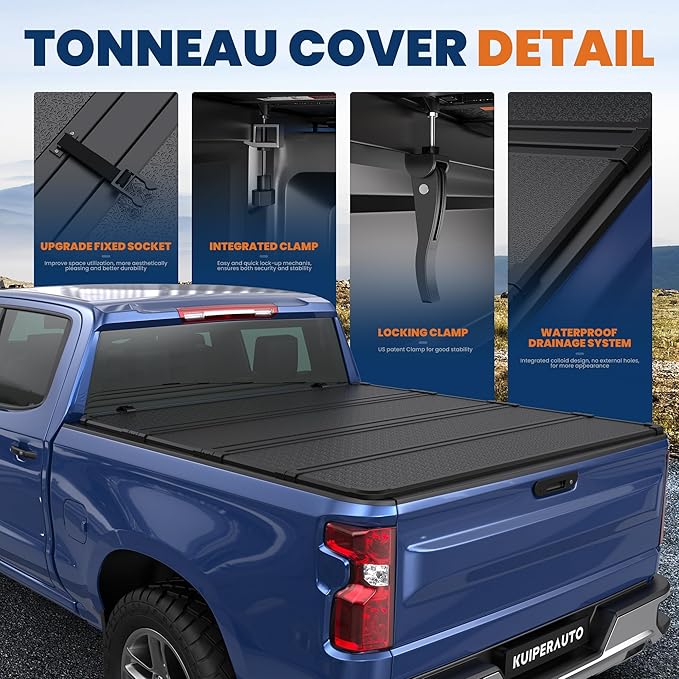 KUIPERAUTO 5.8FT Quad Hard Truck Bed Tonneau Cover Compatible for 2019-2025 2026 Chevrolet Silverado GMC Sierra 1500 (2019 New Body) - 69.6 inch - W/o Multi-Flex Tailgate and Carbonpro