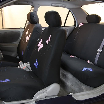 FH Group Car Seat Covers Butterfly Embroidered Seat Covers Front Set with Gift - Universal Fit for Cars, Trucks & SUVs (Black) FB055115
