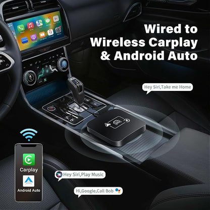 Wireless CarPlay Adapter 2 IN 1 Plug and Play Wired to Wireless Car Play Adapter Android Auto Dongle, Aux Compatible All Car Models Smart Carplay Box Support iPhone 6+/iOS 10+/Android 11.0+