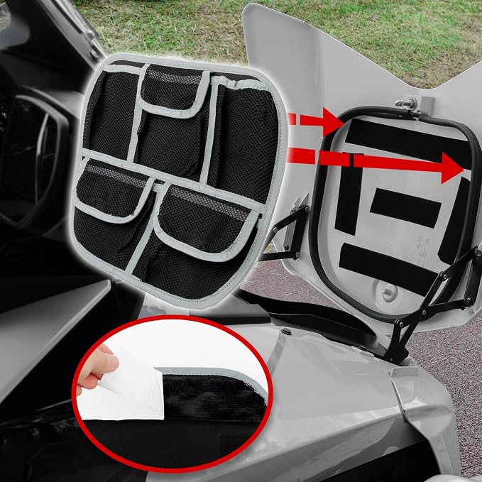 5 Mesh Pockets Front Trunk Lid Organizer Frunk Tool Storage Bag for Can Am Spyder F3 F3-L F3-S F3-T 2015-2025 Accessories (Black w/Gray Piping)