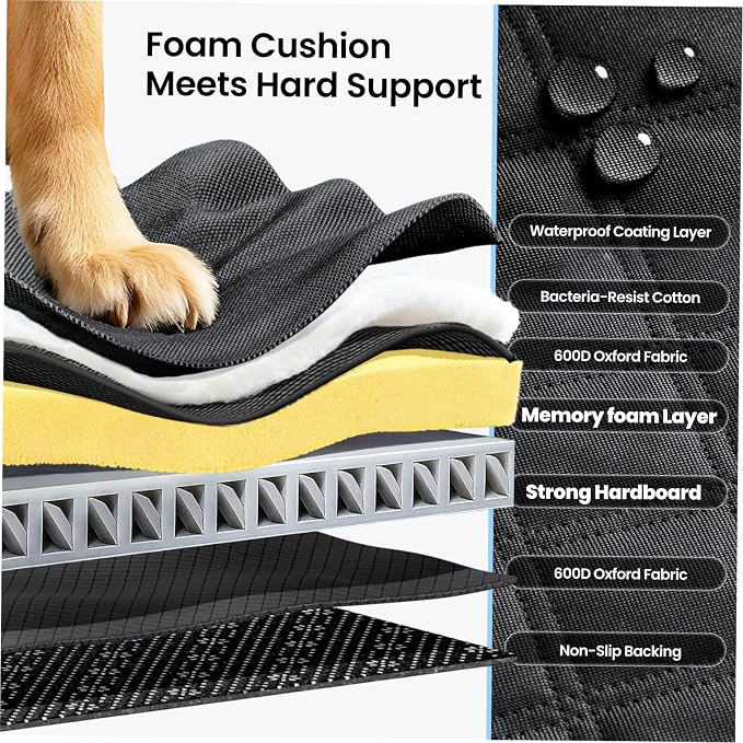 REEVAA 2.0 Hard Bottom Back Seat Extender for Heavy-Duty Dogs, Dog Truck Seat Cover with Cushion Sponge, Waterproof Dog Hammock with Mesh Window for Car, Universal Fit for Crew Cab Truck/SUV, XL Black
