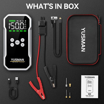 Jump Starter with Air Compressor, 8000A 160PSI Jump Starter Pack (10.0 Gas/7.0L Diesel), 12V Car Jump Starter, Battery Jump Starter with Display, Smart Jumper Cables, 2 LED Light
