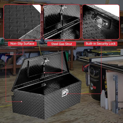 GarveeTech 33 in Trailer Tongue Boxes,Heavy Duty Aluminum Trailer Tool Box With Lock and Keys,Diamond Plate Storage Box,Waterproof Trailer Box for Pick Up Truck Bed,RV Trailer,Black
