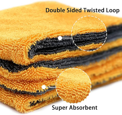 LIVOS 1000GSM Car Drying Towel, 18" x 24" Dual Sided Microfiber Towels for Cars, Ultra Absorbent Lint & Scratch-Free, Edgeless Twisted-Loop, Premium Wash Towel, Yellow&Grey