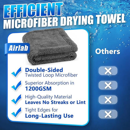 Airlab Car Drying Towel Microfiber Towels for Cars 1200 GSM Wash Auto Detailing Supplies Twist Pile Cleaning Cloth Absorbent Quick Dry Soft Loop Dry Flash Towel, 24 x 16 Inch, Pack of 1, Grey