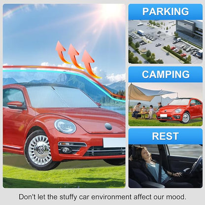 Custom Fit Windshield Sun Shade for Volkswagen VW Beetle 2012-2019 | Custom Fit, Double-Layer Heat Insulation, Reinforced Frame, No Sagging, Easy Fold & Storage