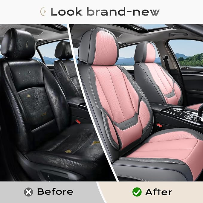 Coverado Seat Covers, Car Seat Covers Front Seats, Leather Seat Covers for Cars, Car Seat Protector Waterproof, Gray Car Seat Cushion, Front Carseat Cover Universal Fit for Most Cars Pink