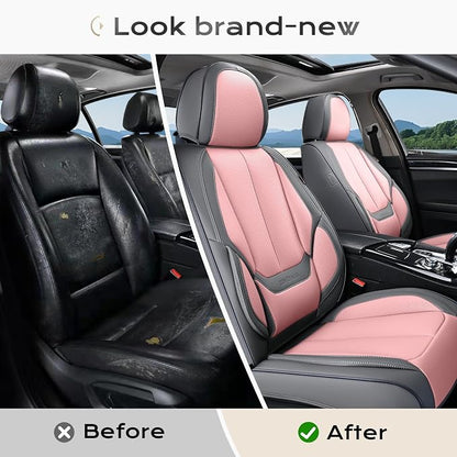 Coverado Seat Covers, Car Seat Covers Front Seats, Leather Seat Covers for Cars, Car Seat Protector Waterproof, Gray Car Seat Cushion, Front Carseat Cover Universal Fit for Most Cars Pink