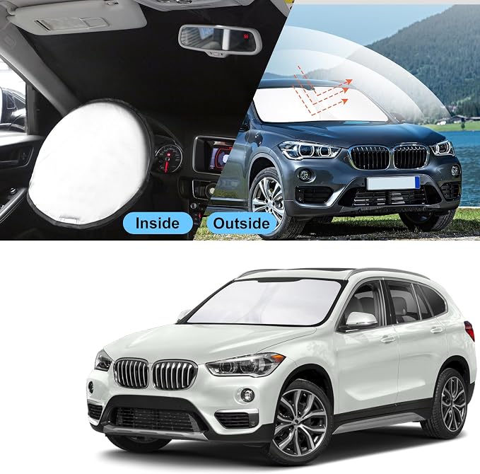 TINGLU Sun Shade for BMW X1 F48 2016-2022 Accessories Windshield Sun Shade Window Shade UV Rays Protection Sun Visor Cover with Steering Wheel Sunshade Storage Bag