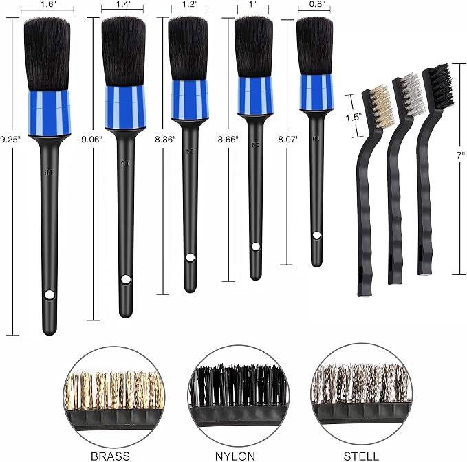 HMPLL 10pcs Detailing Brush Set, Multi-Purpose Car Detailing Brushes for Cleaning Car Interior, Exterior, Engine, Leather, Including 5 car Cleaning Brush, 3 Wire Brush, 2 Air Vent Brush,Blue