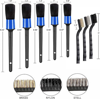 HMPLL 10pcs Detailing Brush Set, Multi-Purpose Car Detailing Brushes for Cleaning Car Interior, Exterior, Engine, Leather, Including 5 car Cleaning Brush, 3 Wire Brush, 2 Air Vent Brush,Blue