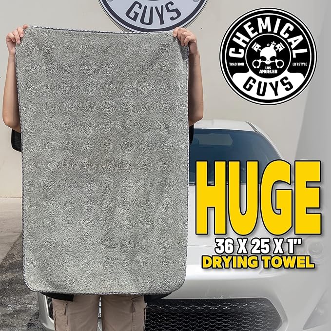 Chemical Guys Woolly Mammoth Large Microfiber Drying Towel - 36 x 25 Inch Gray, Ultra Plush Super Absorbent Car Drying Towel for Cars, Trucks, SUVs, Motorcycles, RVs, and Auto Detailing - 2 Pack
