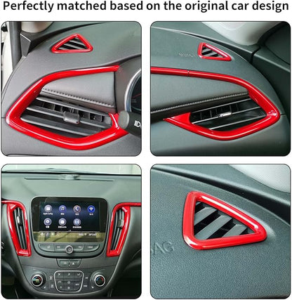 Car Center Console Air Conditioning Air Vent Outlet Trim Cover Kit for Chevrolet Chevy Malibu 2016-2024, ABS Dashboard Side A/C Vent Frame Panel Protective Cover Interior Decorative Accessories (Red)