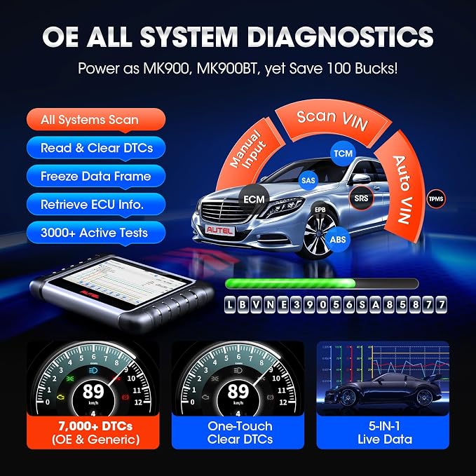 Autel MaxiCOM MK808S Bidirectional Scanner: 2026 Same as MaxiCheck MX808S MX900 MK900BT MK808BT Pro, 3000+ Active Test, 28+ Service for 200+ Brands, OBD2 All System Diagnose, FCA Autoauth & SGW, OS 11