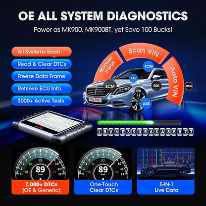Autel MaxiCOM MK808S Bidirectional Scanner: 2026 Same as MaxiCheck MX808S MX900 MK900BT MK808BT Pro, 3000+ Active Test, 28+ Service for 200+ Brands, OBD2 All System Diagnose, FCA Autoauth & SGW, OS 11