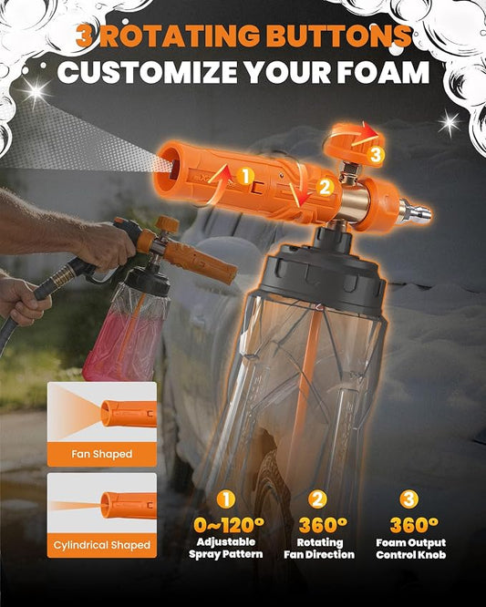 maXpeedingrods Foam Cannon for Pressure Washer, Wide Mouth Quick Release Car Wash Foam Gun with Adjustable Soap Cannon, Thick Snow Foam, 1/4'' Quick Connector, with 2 Orifice Nozzle (Transparent)
