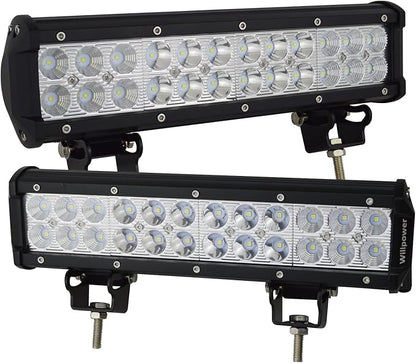 Willpower 2Pcs 12 inch 72W Flood Spot Combo Beams Led Work Light Bar 7200LM for ep Off Road Van Camper Wagon ATV AWD SUV 4WD 4x4 Pickup Van Off-Road Boat Vehicle DC 12V 24V IP67 Waterproof