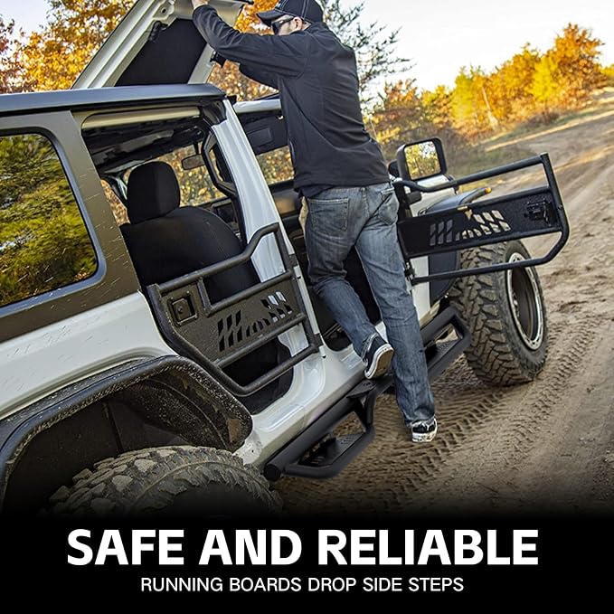 Running Boards Compatible with 2018-2026 Jeep Wrangler JL JLU Unlimited 4 Doors, Heavy-Duty Steel Nerf Bars Two Stairs Design Side Steps Bolt-on Step Plates Rock Sliders Rail