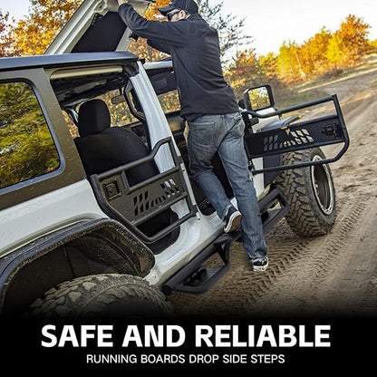 Running Boards Compatible with 2018-2026 Jeep Wrangler JL JLU Unlimited 4 Doors, Heavy-Duty Steel Nerf Bars Two Stairs Design Side Steps Bolt-on Step Plates Rock Sliders Rail