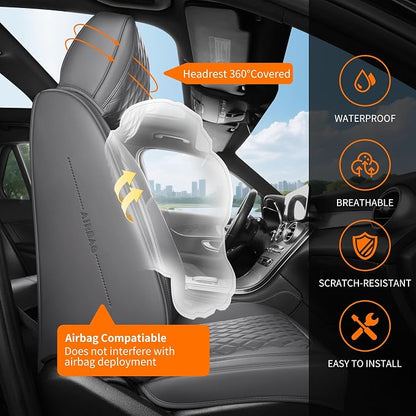 Front Car Seat Covers Set of 2,Universal Precision Fit Contoured High-Density Nappa Leather Waterproof Automotive Seat Covers Automotive Seat Covers & Accessories,Style1 Gray