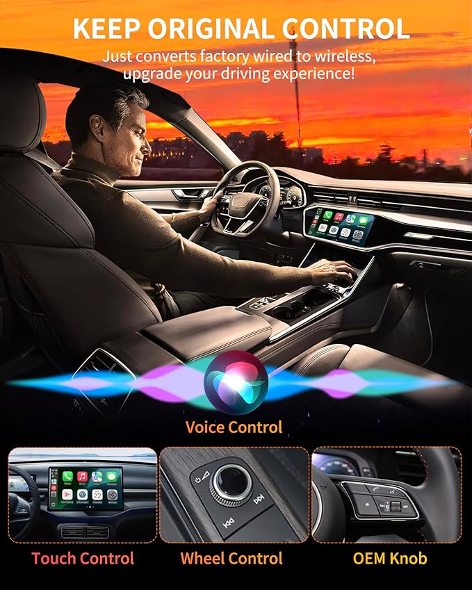 Wireless CarPlay Adapter for iPhone (iOS 10+) & Android Auto Converter (Android 11+), Plug & Play Dongle for Cars 2016+, Wired to Wireless
