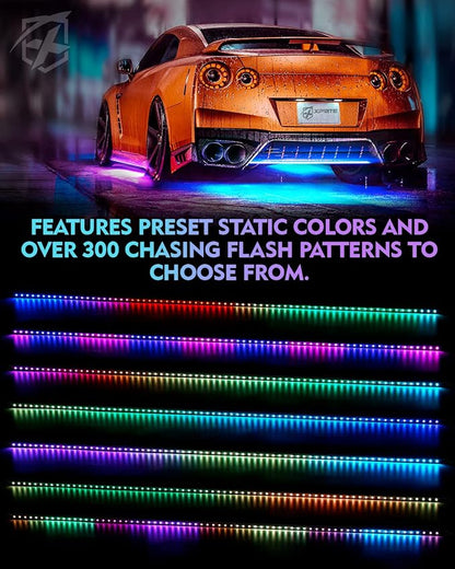 Xprite Aluminum Dreamcolor Car Underglow Light Bar, Bluetooth Underbody Chasing Dancing Neon Accent Lighting LED Rigid Lightbar 6 Pcs, Silicone Sealed Waterproof RGB Glow Lights Kit for Trucks SUV