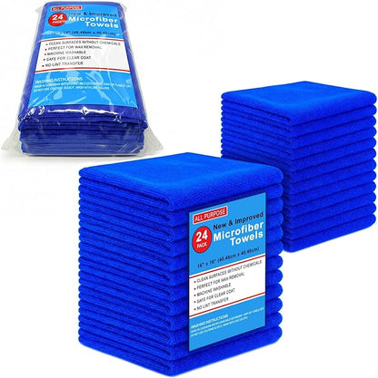 Microfiber Cleaning Towels, Pack of 24, Ultra Soft Plush Washcloth, All Purpose Premium Microfiber Detailing Cleaning Cloths Reusable Shop Towels (16" x 16", Royal Blue)