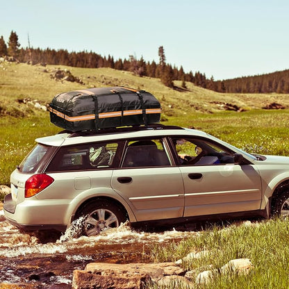 Kingfun Car Rooftop Cargo Carrier – Waterproof 15 Cubic Feet Car Roof Bag Fit All Vehicles with/Without Roof Racks, Includes Anti-Slip Mat, 8 Reinforced Straps & 6 Door Hooks, Luggage Locks