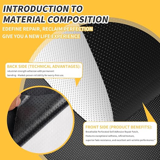 8x79inch Breathable Perforated Self-Adhesive Leather Repair Patch for Furniture, Couches, Car Seats, Office Chairs Faux Leather & Vinyl Repair Kit (Beige)