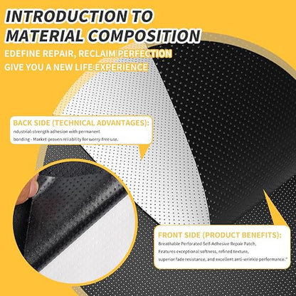 8x79inch Breathable Perforated Self-Adhesive Leather Repair Patch for Furniture, Couches, Car Seats, Office Chairs Faux Leather & Vinyl Repair Kit (Beige)
