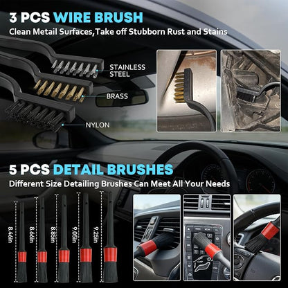 VCANENERGY Car Cleaning kit, Car Interior Detailing kit with 10000pa Car Vacuum Cleaner, Detailing Brush Set, Wheel Brush, Windshield Cleaner Tool, Complete Auto Accessories for Men, Women