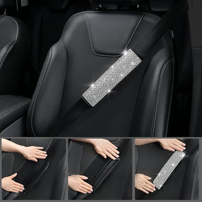 CAR PASS 11 PCS Bling Diamond Car Mats Set for Women Girls, Sparkly Rhinestone Steering Wheel Cover, Waterproof Floor Mats Universal Fit for SUV,Vans,Sedans,Trucks Anti-Slip, Interior Sets Silver