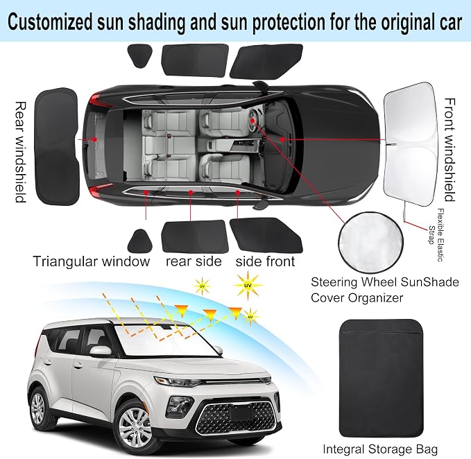 TINGLU Window Shades for Kia Soul 2020-2025 2026 Accessories Car Side Full Windows Windshield Sun Shade Sun UV Rays Privacy Protection for Camping 8PCS