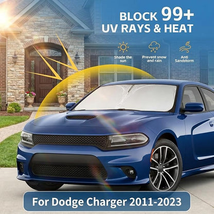 Windshield Sun Shade for Dodge Charger 2011-2023 Sunshade Front Window Shade Custom Fit Charger Accessories Sun Visor Foldable Shade Blocks UV Rays Accessories
